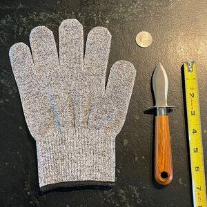 Oyster Shucking Knife (Brown) and Glove (Gray) (NWOT)